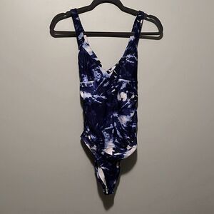 DSG Women's Blue White Tie-Dye Crossback One Piece Swimsuit